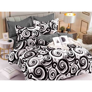 Lenjerie pat dublu,  FINET, 6 piese, Jojo Home, Alb-Negru, model abstract