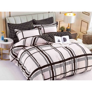 Lenjerie pat dublu,  FINET, 6 piese, Jojo Home, Crem-Negru, dungi