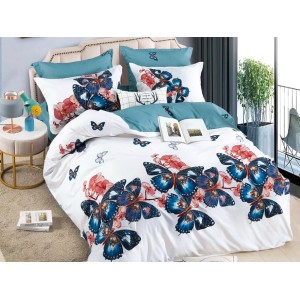 Lenjerie pat dublu,  FINET, 6 piese, Jojo Home, Alb-Multicolor, fluturi