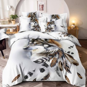 Lenjerie pat dublu, FINET, Imprimeu Digital - Identic cu poza, 6 piese, Jojo Home, Alb-Multicolor, lup Lenjerie pat dublu, FINET, Imprimeu Digital - Identic cu poza, 6 piese, Jojo Home, Alb-Multicolor, lup