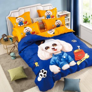 Lenjerie pat dublu,  FINET, Imprimeu Digital - Identic cu poza, 6 piese, Jojo Home, Galben-Multicolor, catel