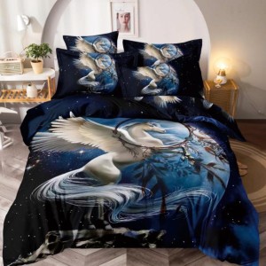 Lenjerie pat dublu, FINET, Imprimeu Digital - Identic cu poza, 6 piese, Jojo Home, Negru-Multicolor, unicorn Lenjerie pat dublu, FINET, Imprimeu Digital - Identic cu poza, 6 piese, Jojo Home, Negru-Multicolor, unicorn