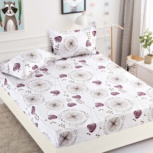 Cearsaf cu elastic, Bumbac FINET, 90x200cm, 2 fete de perne 50x70cm, Jojo Home, Gri, flori, papadii