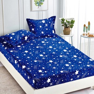 Cearsaf cu elastic COCOLINO, 180x200x25cm, 2 fete de perne, Jojo Home, Albastru-Alb, stelute