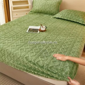 Cearsaf cu elastic COCOLINO, 180x200x25cm, 2 fete de perne, Jojo Home, model Tricotat, Verde