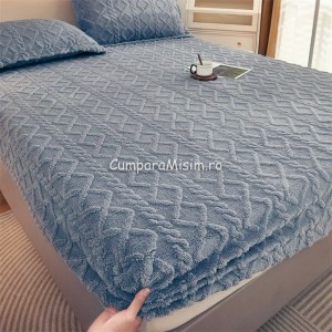 Cearsaf cu elastic COCOLINO, 180x200x25cm, 2 fete de perne, Jojo Home, model Tricotat, Gri Albastrui