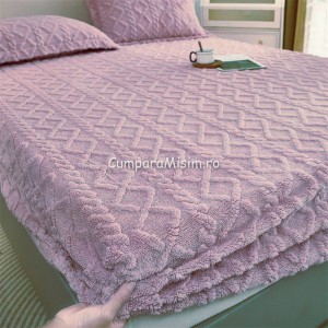 Cearsaf cu elastic COCOLINO, 180x200x25cm, 2 fete de perne, Jojo Home, model Tricotat, Lila