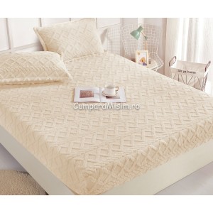 Cearsaf cu elastic COCOLINO, 180x200x25cm, 2 fete de perne, Jojo Home, model Tricotat, Crem