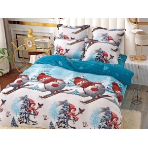 Lenjerie pat dublu, Super Pufoasa COCOLINO, 6 piese, Jojo Home, Bleu-Alb, oameni de zapada