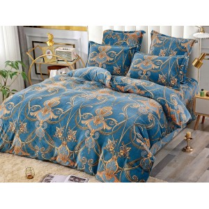 Lenjerie pat dublu, Super Pufoasa COCOLINO, 6 piese, Jojo Home, Turquoise-Bej, model elegant