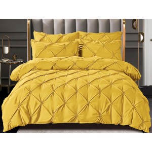 Lenjerie pat dublu,  FINET, 6 piese, cu PLIURI BRODATE, Jojo Home, Mustar