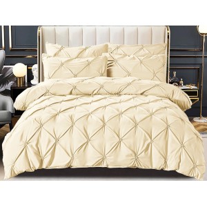 Lenjerie pat dublu,  FINET, 6 piese, cu PLIURI BRODATE, Jojo Home, Crem