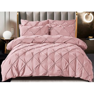 Lenjerie pat dublu,  FINET, 6 piese, cu PLIURI BRODATE, Jojo Home, Roz Prafuit