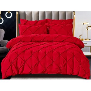 Lenjerie pat dublu,  FINET, 6 piese, cu PLIURI BRODATE, Jojo Home, Rosu