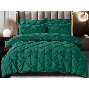 Lenjerie pat dublu,  FINET, 6 piese, cu PLIURI BRODATE, Jojo Home, Verde Smarald