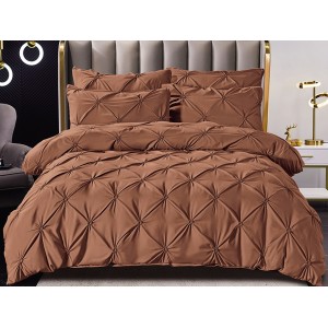 Lenjerie pat dublu,  FINET, 6 piese, cu PLIURI BRODATE, Jojo Home, Maro