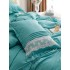 Lenjerie pat dublu,  Soft Touch, 6 piese, cu PLIURI BRODATE, Jojo Home, Aqua Blue [12]