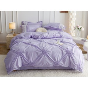 Lenjerie pat dublu,  Soft Touch, 6 piese, cu PLIURI BRODATE, Jojo Home, Lila