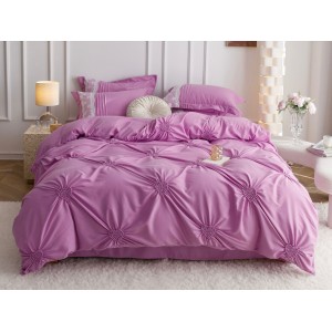 Lenjerie pat dublu,  Soft Touch, 6 piese, cu PLIURI BRODATE, Jojo Home, Mov