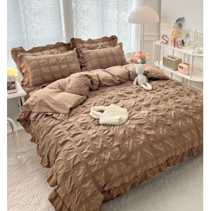 Lenjerie pat dublu,  Soft Touch CREPONAT DELUXE, 6 piese, Jojo Home, Maro