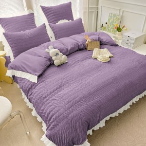 Lenjerie pat dublu,  Soft Touch CREPONAT DELUXE, 6 piese, Jojo Home, Lila