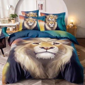 Lenjerie pat single,  FINET, Imprimeu Digital - Identic cu poza, 4 piese, cu ELASTIC, Jojo Home, Turquoise-Multicolor, leu