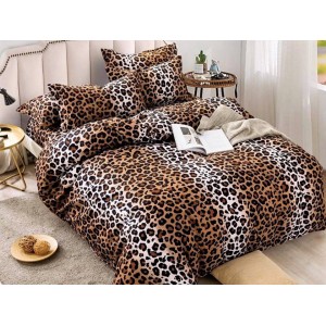Lenjerie pat 1 PERSOANA,  FINET, 4 piese, Jojo Home, Maro-Negru, animal print