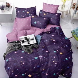 Lenjerie pat 1 PERSOANA,  FINET, 4 piese, Jojo Home, Mov-Multicolor, stelute