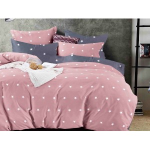 Lenjerie pat 1 PERSOANA,  FINET, 4 piese, Jojo Home, Roz-Gri, stelute