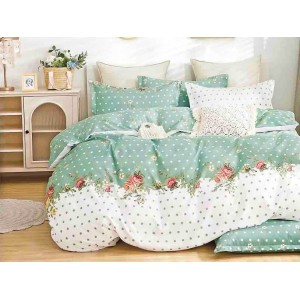 Lenjerie pat 1 PERSOANA,  FINET, 4 piese, Jojo Home, Alb, flori, buline