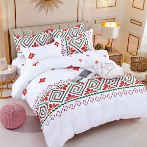 Lenjerie pat 1 PERSOANA,  FINET, 4 piese, Jojo Home, Alb-Rosu, model traditional