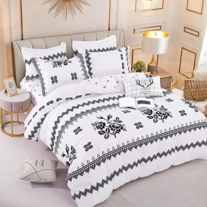 Lenjerie pat 1 PERSOANA,  FINET, 4 piese, Jojo Home, Alb-Negru, model traditional