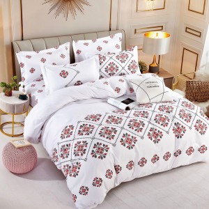 Lenjerie pat 1 PERSOANA,  FINET, 4 piese, Jojo Home, Alb-Rosu, model traditional