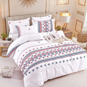 Lenjerie pat 1 PERSOANA,  FINET, 4 piese, Jojo Home, Alb-Rosu, model traditional