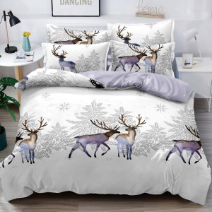 Lenjerie pat 1 PERSOANA,  FINET, 4 piese, Jojo Home, Craciun, Gri-Lila, reni