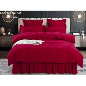 Lenjerie pat dublu,  FINET, 6 piese, cu volanase, Jojo Home, Visiniu