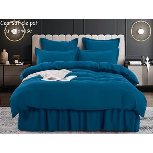 Lenjerie pat dublu,  FINET, 6 piese, cu volanase, Jojo Home, Turquoise