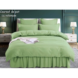 Lenjerie pat dublu,  FINET, 6 piese, cu volanase, Jojo Home, Vernil