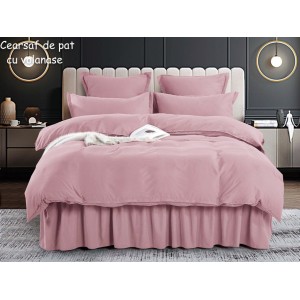 Lenjerie pat dublu,  FINET, 6 piese, cu volanase, Jojo Home, Roz Pudra