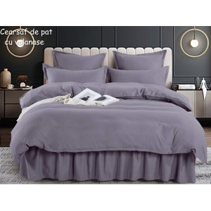 Lenjerie pat dublu,  FINET, 6 piese, cu volanase, Jojo Home, Gri