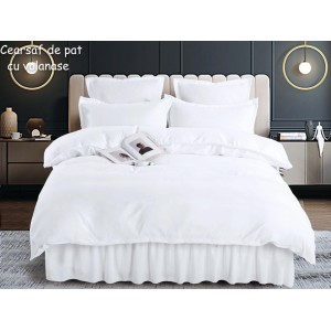 Lenjerie pat dublu,  FINET, 6 piese, cu volanase, Jojo Home, Alb
