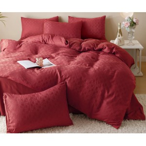 Lenjerie pat dublu, JACQUARD FINETAT, 6 piese, Jojo Home, Rosu