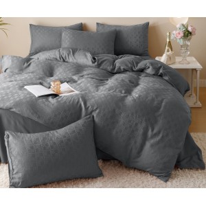 Lenjerie pat dublu, JACQUARD FINETAT, 6 piese, Jojo Home, Gri inchis Lenjerie pat dublu, JACQUARD FINETAT, 6 piese, Jojo Home, Gri inchis