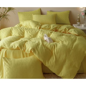 Lenjerie pat dublu, JACQUARD FINETAT, 6 piese, Jojo Home, Galben Lemon