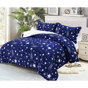 Pilotã Groasã CoCoLiNo, 200x230cm, cu Blãnita si 2 fete de pernã, 50x70cm, Albastru-Alb, stelute