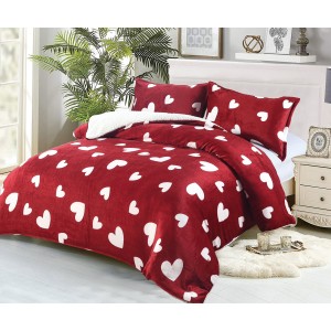 Pilotã Groasã CoCoLiNo, 200x230cm, cu Blãnita si 2 fete de pernã, 50x70cm, Rosu-Alb, inimioare
