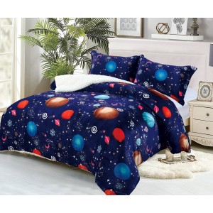 Pilotã Groasã CoCoLiNo, 200x230cm, cu Blãnita si 2 fete de pernã, 50x70cm, Bleumarin-Multicolor, planete