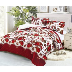 Pilotã Groasã CoCoLiNo, 200x230cm, cu Blãnita si 2 fete de pernã, 50x70cm, Alb-Rosu, model floral