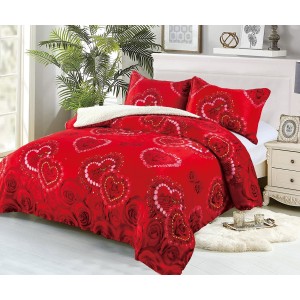 Pilotã Groasã CoCoLiNo, 200x230cm, cu Blãnita si 2 fete de pernã, 50x70cm, Rosu, inimioare, trandafiri
