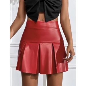 Fusta eVog din piele ecologica plisata rosie